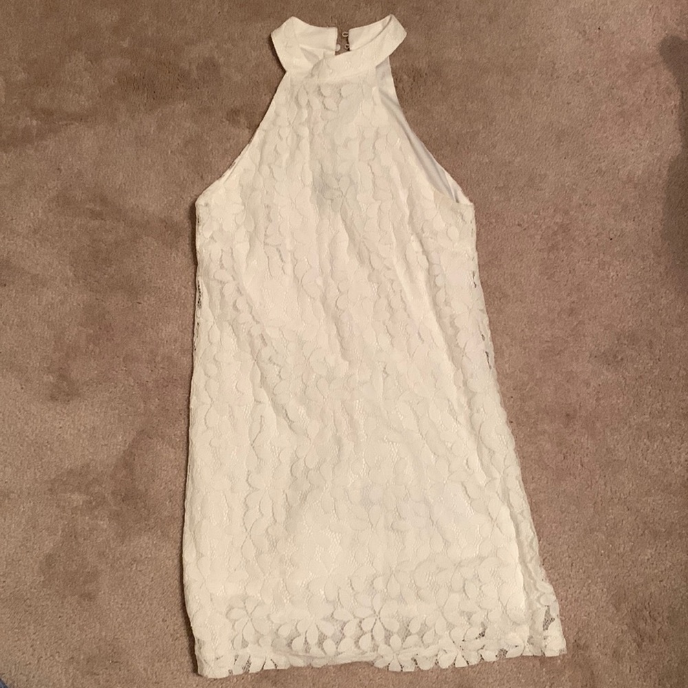 White halter shift lulu’s dress for bridal events! Worn once for a bridal shower